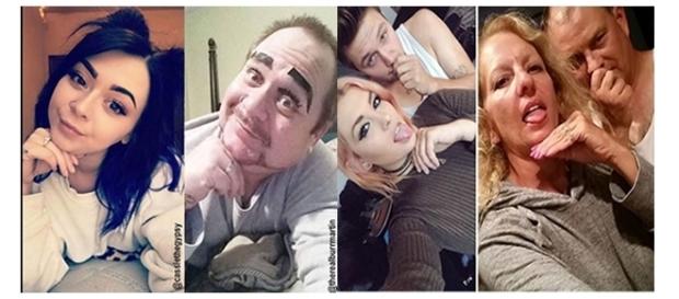 Pais imitando filhos em selfies Pais imitando filhos em selfies