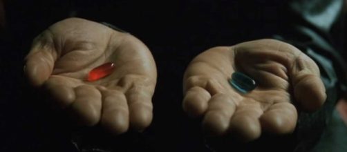 The red pill vs. the blue pill screen grab