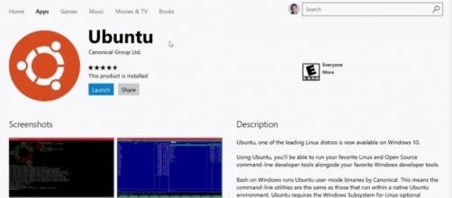 Windows Store page showing Ubuntu for download. /[Image source: Pixabay.com]