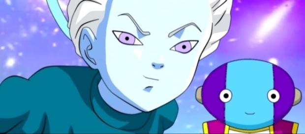 Dainshinkan Sama junto a Zeno Sama con una mirada malévola Dainshinkan Sama junto a Zeno Sama con una mirada malévola
