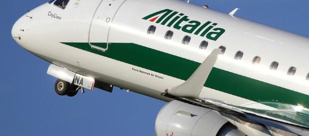 Dettaglio di un aereo Alitalia in volo Dettaglio di un aereo Alitalia in volo