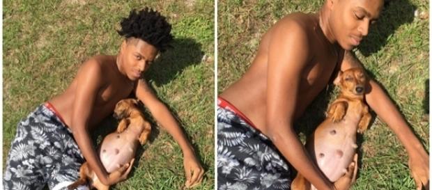 Jovem faz fotos de cachorra grávida Jovem faz fotos de cachorra grávida