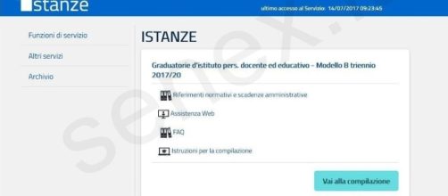 La schermata di accesso alla compilazione del Modello B relativo al triennio 2017/20 per il personale docente graduatorie di II e III fascia