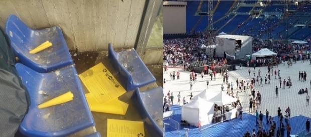 Sediolini sporchi e danneggiati per il concerto degli U2. Sediolini sporchi e danneggiati per il concerto degli U2.