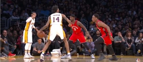 Los Angeles Lakers forward Brandon Ingram dribbles the ball against the Toronto Raptors. Photo - YouTube Screenshot/@NBA