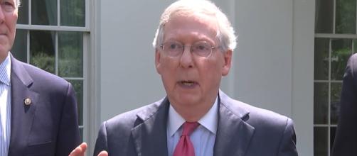 Senate Majority Leader Mitch McConnell after White House meeting. / [Image screenshot from NBC News via YouTube:https://youtu.be/yY_YmyWKr5Q]
