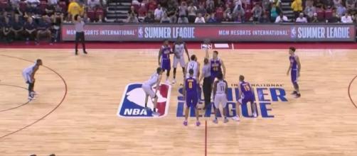 The Lakers and Trail Blazers compete in the NBA Summer League Las Vegas finals on Monday night. [Image via NBA/YouTube]