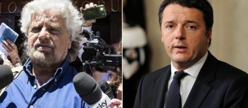Da sinistra, Beppe Grillo leader del Movimento 5 stelle e Matteo Renzi, segretario nazionale del Pd