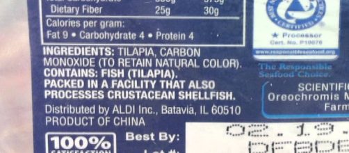 Label showing product made in China. Photo via happychef35, YouTube.