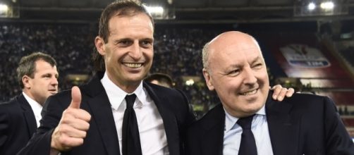 L'allenatore Massimiliano Allegri a sinistra e Giuseppe Marotta a destra