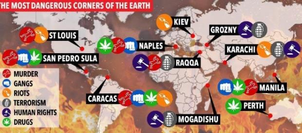 Most dangerous corners of the Earth - via: The Sun. Most dangerous corners of the Earth - via: The Sun.