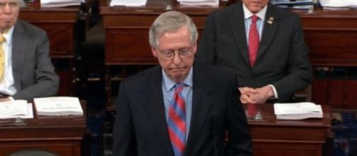 Senate Majority Leader Mitch McConnell after 'Skinny Repeal' defeat / [Screenshot from PBS Newshour via YouTube:]https://youtu.be/Vc8qK7SaxyM]