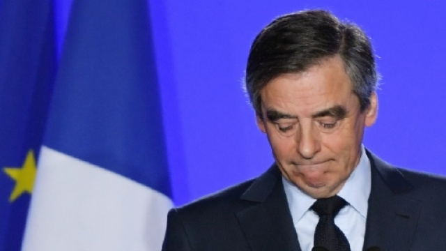 Le 1er mars 2017, François Fillon au siège du parti Les Républicains