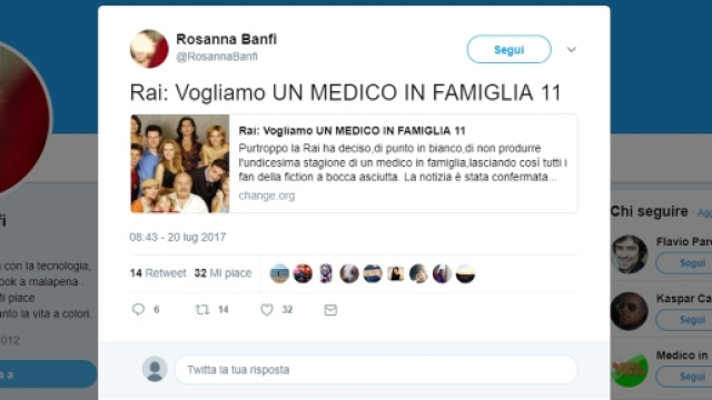 Il twitter di Rosanna banci che conferma la decisione della Rai