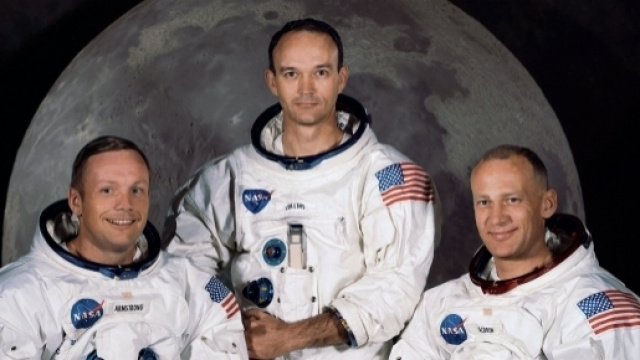 I primi uomini sulla luna: Armstrong, Collins, Aldrin.