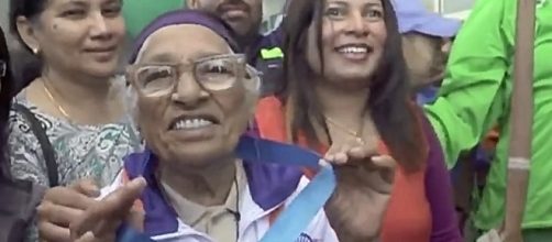 101-year-old woman wins gold medal at World Masters Game- YouTube/Dinamalar Channel