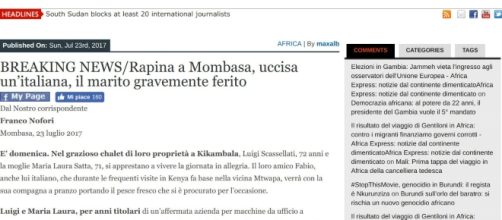 Rapina in Kenya ai danni di due pensionati italiani, l'articolo su Africa Express