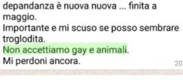 Il messaggio omofobo su WhatsApp Il messaggio omofobo su WhatsApp
