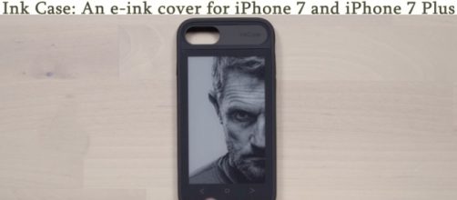 The Ink Case for iPhones is a second screen that goes on the back of your iPhone in the form of a case. [Image credit: Youtube/UnboxTherapy]