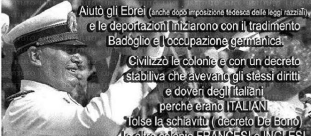 Una delle tante immagini che circolano sui social per esaltare la figura di Mussolini Una delle tante immagini che circolano sui social per esaltare la figura di Mussolini