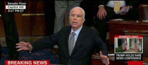 Sen, John McCain helped defeat the skinny care by voting "No." - Image credit - US News Today/YouTube.