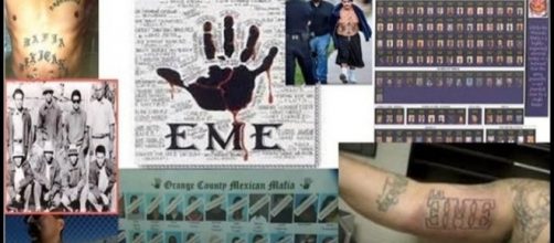 Image by Gang World Blog/YouTube screencap. Black hand denotes 'Mexican Mafia'