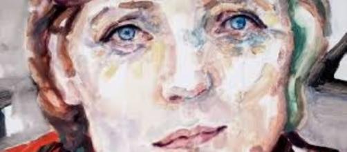 Portrait painting of Angela Merkel by Elizabeth Peyton FAIR USE Creative Commons