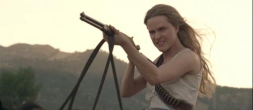Dolores (Evan Rachel Wood) will be back to shoot more guns when "Westworld" retuens next year. Photo: HBO