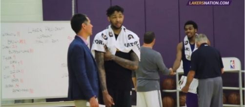 Brandon Ingram during a practice session alongside LA Lakers GM Rob Pelinka - Photo via Lakers Nation YouTube