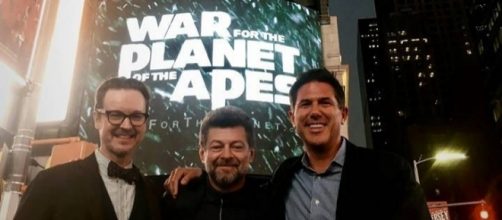 Andy Serkis, Matt Reeves and producer Dylan Clark are shown at the New York Comic-Con to promote “War for the Planet of the Apes."(Facebook)