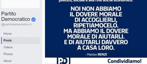 La frase incriminata di Renzi, sparita dopo poche ore dalle pagine social del Pd