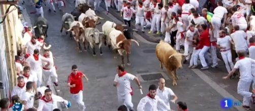 Photo Running of the Bulls in Pamplona screen capture from YouTube video/Carche