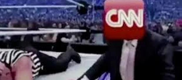 A screen shot showing the GIF that was edited to make it appear that Donald Trump wrestled CNN - Flickr/Hagmann Report A screen shot showing the GIF that was edited to make it appear that Donald Trump wrestled CNN - Flickr/Hagmann Report