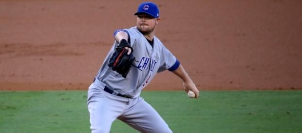 Cubs starter Jon Lester delivers a pitch during the first inning of #NLCS Game 5 by author Arturo Pardavila III via Wikimedia Commons Cubs starter Jon Lester delivers a pitch during the first inning of #NLCS Game 5 by author Arturo Pardavila III via Wikimedia Commons