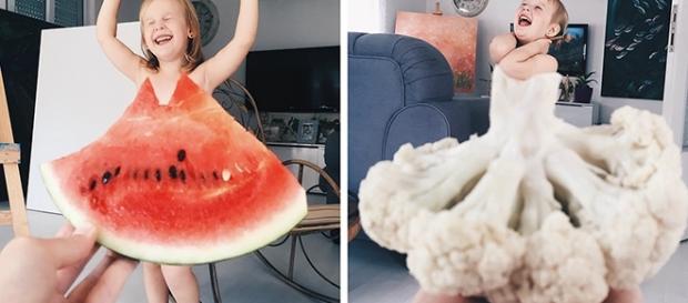 Uma melancia ou uma couve flor podem se transformar em vestidos nas fotos da artista Alya Chaglar Uma melancia ou uma couve flor podem se transformar em vestidos nas fotos da artista Alya Chaglar