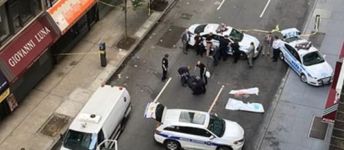 A photo showing the scene after the couple jumped to their deaths from a Manhattan building - YouTube/NEWS TODAY