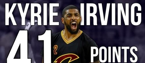 Kyrie Irving reacts to his 41 points in game 5 of the 2017 NBA finals. Source: Youtube.