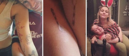 Paris Jackson and Macaulay Culkin with their matching tattoos (Image: Instagram)