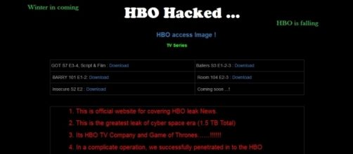 Photo screen capture from hacker's website relating to "Game of Thrones'