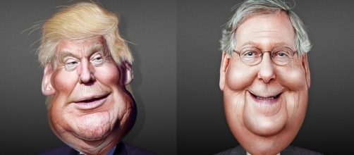 Donald Trump and Mitch McConnell caricatures. / [Images by Donkey Hotey via Flickr, CC BY-SA 2.0]