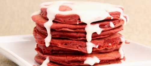 Red velvet pancakes will make a popular breakfast meal. (image source: YouTube/Laura in the Kitchen)