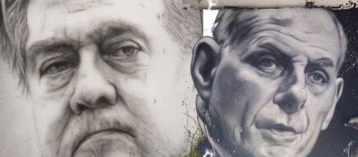 Steve Bannon and John Kelly murals / [Images by Abode of Chaos via Flickr, cropped, resized, edited by @JonMarkDraws, CC BY 2.0]