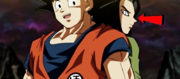 El androide 17 y Goku haciendo equipo. El androide 17 y Goku haciendo equipo.