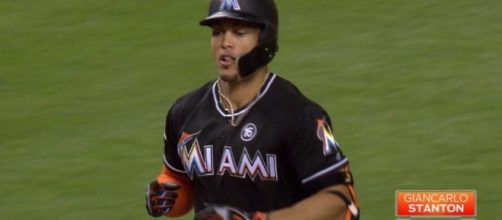 Giancarlo Stanton added a milestone home run in a 5-3 Marlins' win on Sunday. [Image via MLB/YouTube]