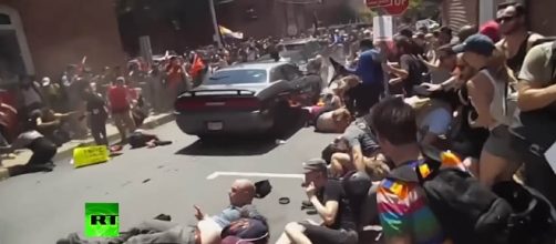 James Fields Jr. drives Dodge Challenger vehicle into a crowd of counter-protest demonstrators in Charlottesville, Va. [Image: YouTube/RT]