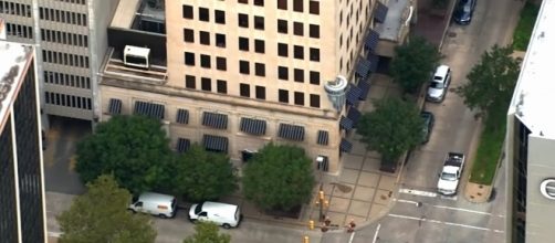 BancFirst building in downtown Oklahoma, targeted by Varnell. / [screenshot - CBS Evening News, YouTube:https://youtu.be/B_hDDq1NYqI]