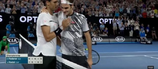 Federer and Nadal at the end of 2017 Australian Open final/ Photo: screenshot via YouTube Federer and Nadal at the end of 2017 Australian Open final/ Photo: screenshot via YouTube