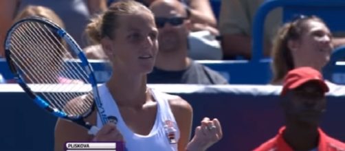 Karolina Pliskova celebrating 2016 Cincinnati win over Angelique Kerber/ Photo: screenshot via WTA channel on YouTube