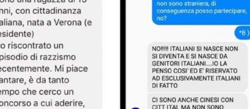 L'episodio di discriminazione in uno scambio di messaggi: a una 15 enne italiana vietato partecipare a un concorso canoro perché è di colore.