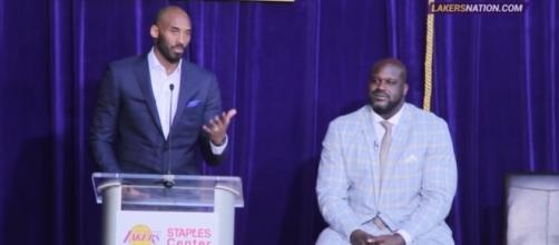 Former Los Angeles Lakers player Kobe Bryant alongside former reammate Shaquille O'Neal. Photo -- YouTube Screenshot/@Lakers Nation